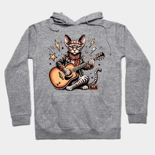 Devon Rex Cat Playing Guitar Hoodie